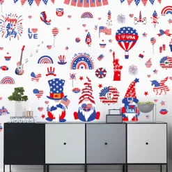 9 Ark 4 juli Fönsterdekaler PVC Patriotiska Amerikanska Flagga Statiska Klistermärken Dubbelsidiga Självständighetsdagen Dekaler> Smink