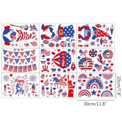 9 Ark 4 juli Fönsterdekaler PVC Patriotiska Amerikanska Flagga Statiska Klistermärken Dubbelsidiga Självständighetsdagen Dekaler><noscript><img width=