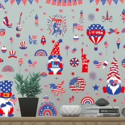 9 Ark 4 juli Fönsterdekaler PVC Patriotiska Amerikanska Flagga Statiska Klistermärken Dubbelsidiga Självständighetsdagen Dekaler><noscript><img width=