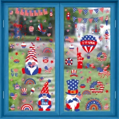 9 Ark 4 juli Fönsterdekaler PVC Patriotiska Amerikanska Flagga Statiska Klistermärken Dubbelsidiga Självständighetsdagen Dekaler><noscript><img width=
