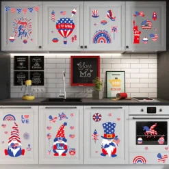 9 Ark 4 juli Fönsterdekaler PVC Patriotiska Amerikanska Flagga Statiska Klistermärken Dubbelsidiga Självständighetsdagen Dekaler><noscript><img width=
