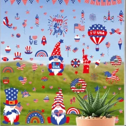 9 Ark 4 juli Fönsterdekaler PVC Patriotiska Amerikanska Flagga Statiska Klistermärken Dubbelsidiga Självständighetsdagen Dekaler><noscript><img width=
