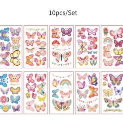 10 ark fjärilsfejk tatuering för flickor vattentät sjöjungfrudesign temporära tatueringsklistermärken kroppsdekor födelsedagspresenter> Smink