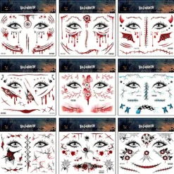 9 Ark Halloween Ansiktsmakeupklistermärken För Kvinnor Barn Dödens Dag Cosplay Vampyr Zombie Varulv Spöke Demon Tatueringar Dekoration Klistermärke> Smink