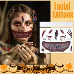 6 Ark Halloween Ansiktstatueringar, Halloween Ansiktsdekaler Skelettmun Tatuering Halloween Sminkset för Vuxna><noscript><img width=