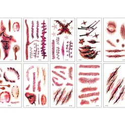 10 ark Halloween-ärrtatueringar klistermärken med falskt sårblod, zo> Smink