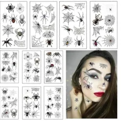10 ark Halloween-tillbehör Spindel Tatuering, Halloween Tatueringar för Vuxna Barn Kvinnor Häxa Smink Temporär Tatuering, Halloween Smink Läskig Skräck | Fyndiq> Smink