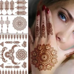 6 ark henna tatueringar brun henna tillfälliga tatuering klistermärken sexig spets vattentät avtagbar falska tatueringar lyx mandala blomma design gynnar | Fyndiq> Smink