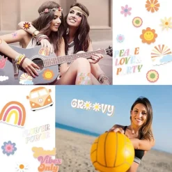 12 ark Hippie Tillfällig Tatuering Trendig Hippie Blomma Tatuering Klistermärke Ansikte Tatuering><noscript><img width=