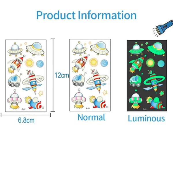 25 ark med tillfälliga glödtatueringar, rymdmönster som lyser i mörkret KLB> Smink