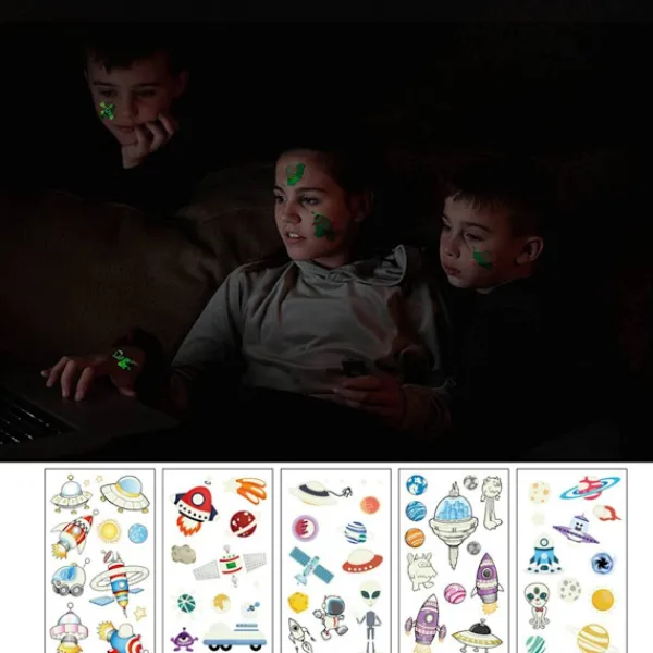 25 ark med tillfälliga glödtatueringar, rymdmönster som lyser i mörkret KLB> Smink
