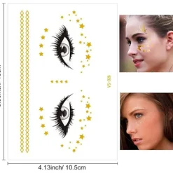 14 ark temporära ansiktstatueringar, ansiktsdekaler glitter metallisk><noscript><img width=