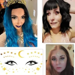 14 ark temporära ansiktstatueringar, ansiktsdekaler glitter metallisk><noscript><img width=