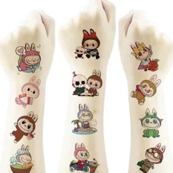 4 ark temporära tatueringar för barn, tecknad Labubu födelsedagsfest presenter för flickor pojkar hemaktivitet klasspriser karneval> Smink