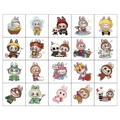 4 ark temporära tatueringar för barn, tecknad Labubu födelsedagsfest presenter för flickor pojkar hemaktivitet klasspriser karneval> Smink