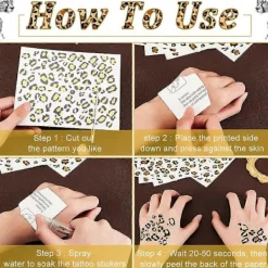 10 ark tillfälliga leopardtatueringar 13x15 cm gepard leopardtryck tatueringsdekaler leopard ansiktsdekaler avtagbara dekaler><noscript><img width=