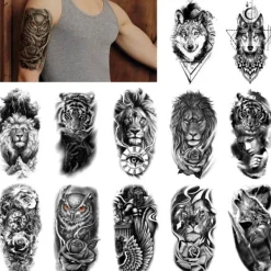 12 Ark Varg Lejon Temporära Tatueringar Män Kvinnor Arm, 3D Temporär Tatuering Vuxna Barn Nacke, Svart Läskig Dödskalle Halloween Falsk Tatuering_yux | Fyndiq> Smink