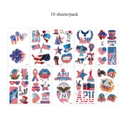 10 ark Vattentäta kroppsdekaler för självständighetsdagen 4 juli Temporära tatueringar USA Amerikanska flaggtatueringar Dekaler> Smink