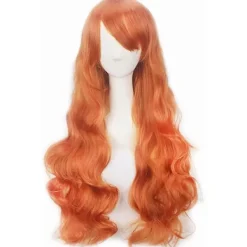 28" Charmig Lång Orange Vågig Lockig Pastellhår Ljus Auburn Peruker För Kvinnor Flickor Kostym Acsergery Present> Peruker