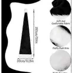 150 cm Julhattar för vuxna, Lång Deluxe Sammet Julhatt, Unisex Sammet Bekväm Julfesthatt med Tjock Klassisk Päls> Huvudbonader
