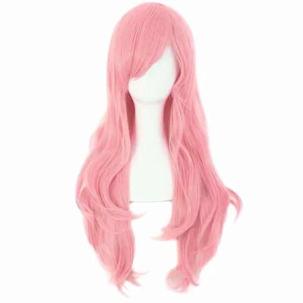 70 cm Lång Lockig Hårförlängning Kostym Cosplay Peruk (Rosa)> Peruker