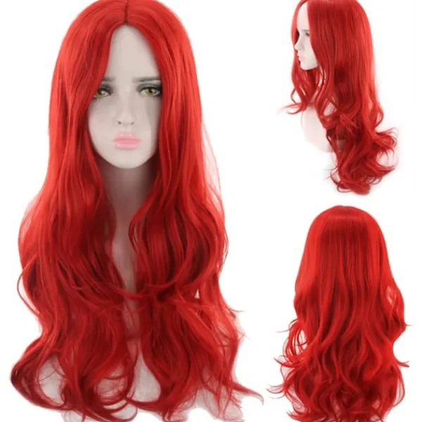 75 cm Lång Röd Lockig Peruk för Kvinnor, Lång Röd Cosplay Peruk för Fest Cosplay Halloween Anime (C-Röd), 75 cm> Peruker