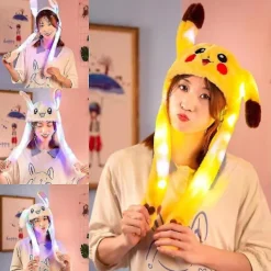 60 cm söt kanin Pikachu plyschmössa med rörliga öron lysande hatt present till baby barn D> Huvudbonader