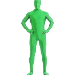 170 cm Stor Grön Dräkt med Huvud, Stretchig Stealth-dräkt för Maskerad, Green Screen-dräkt, Helkroppsoverall för Män och Kvinnor, Halloween> Dräkter