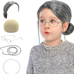 5 delar peruker peruk mormor COS kostym kedja glasögon pärlhalsband glasögon för aprilskämt ' dag 100 dagar i skolan> Tillbehör