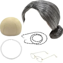 5 delar peruker peruk mormor COS kostym kedja glasögon pärlhalsband glasögon för aprilskämt ' dag 100 dagar i skolan> Tillbehör