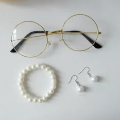 7 delars mormorsperuk kostymset, mormorsglasögon med pärlarmband, pärlhalsband, cosplay-tillbehör för Mardi Gras Halloween (silvergrå peruk)><noscript><img width=