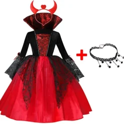 KOOLYOU 2024 Flickor Cosplay Vampyr Halloween Klänning För Barn Spöke Brud Gotisk Kostym Greve Vampiran Karneval Outfit Svart Röda Kläder 110cm | Fyndiq> Dräkter