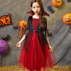 KOOLYOU 2024 Flickor Cosplay Vampyr Halloween Klänning För Barn Spöke Brud Gotisk Kostym Greve Vampiran Karneval Outfit Svart Röda Kläder 110cm | Fyndiq><noscript><img width=