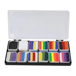 12 Färger Ansikts- och Kroppsfärg Vattenbaserad Halloweenfest Bollspel Fläkt Fancy Kroppskonst Smink Pigment><noscript><img width=