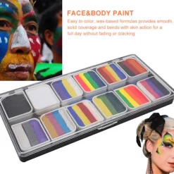 12 Färger Ansikts- och Kroppsfärg Vattenbaserad Halloweenfest Bollspel Fläkt Fancy Kroppskonst Smink Pigment><noscript><img width=