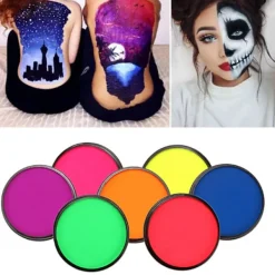 7 Färger Fluorescerande Ansikts- och Kroppsfärgset för Barn Målad Giftfri Tvättbar Halloween Skönhetssminkverktyg> Smink