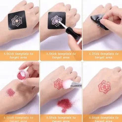 24 Färger Glitter Tatuering Set (200 Schabloner), Temporär Tatuering, Vattentät och Icke-Giftig Sh> Smink