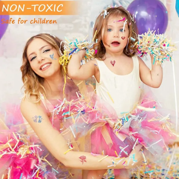 24 Färger Glitter Tatuering Set (200 Schabloner), Temporär Tatuering, Vattentät och Icke-Giftig Sh> Smink