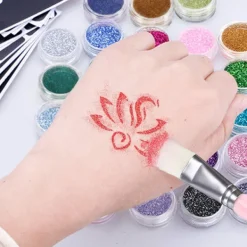 24 Färger Glitter Tatuering Set (200 Schabloner), Temporär Tatuering, Vattentät och Icke-Giftig Sh><noscript><img width=