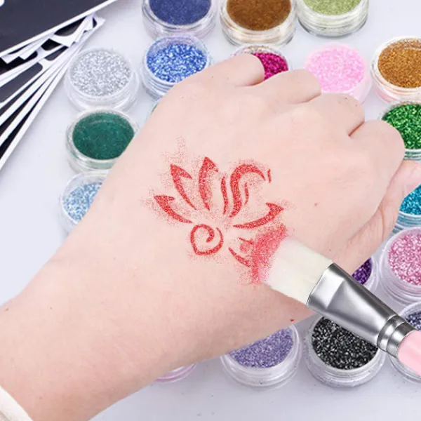 24 Färger Glitter Tatuering Set (200 Schabloner), Temporär Tatuering, Vattentät och Icke-Giftig Sh> Smink