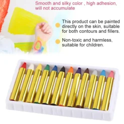 12 Färger Kropp Ansikte Målarpinnar Kritor Set Färgglada Målarpennor><noscript><img width=