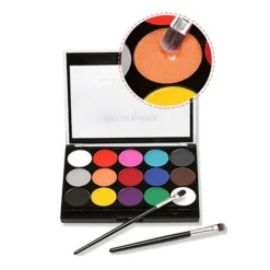 15 färger kroppsmålnings palett pärlemor miljöskydd ansikts kroppsmålning med 2 penslar för vuxna><noscript><img width=