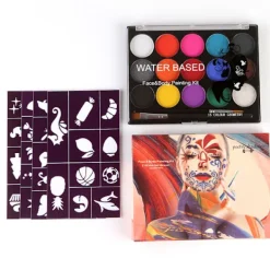 15 färger kroppsmålnings palett pärlemor miljöskydd ansikts kroppsmålning med 2 penslar för vuxna><noscript><img width=