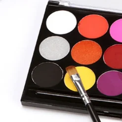 15 färger kroppsmålnings palett pärlemor miljöskydd ansikts kroppsmålning med 2 penslar för vuxna><noscript><img width=