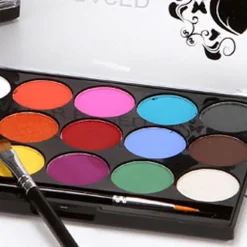 15 färger kroppsmålnings palett pärlemor miljöskydd ansikts kroppsmålning med 2 penslar för vuxna><noscript><img width=