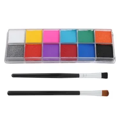 12 färger vattenbaserad ansikts- och kroppsmålning glänsande glitterfärg Halloweenfest sminkverktyg><noscript><img width=