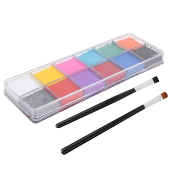 12 färger vattenbaserad ansikts- och kroppsmålning glänsande glitterfärg Halloweenfest sminkverktyg> Smink