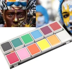 12 Färger Vattenbaserad Kropps- och Ansiktsfärg Halloween Party Bollspel Fan DIY Fancy Makeup Pigment><noscript><img width=