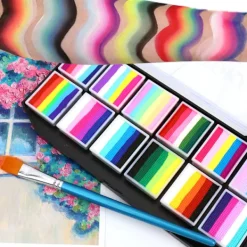 12 färger vattenlöslig regnbåge palett barn's ansikte kropp färg halloween scen makeup><noscript><img width=