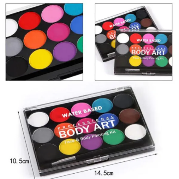15 färgers ansikts- och kroppsmålningssminkverktygsset Halloween> Smink